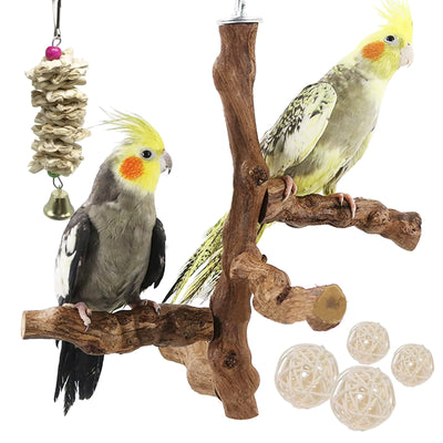 Allazone Natural Bird Perch and Toys Set
